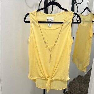 New York & Company Sunny Yellow Tie-Front Tank Top